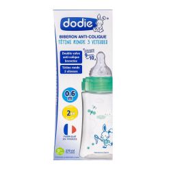 Dodie Biberon Initiation+ débit 2 0-6 mois vert 270ml