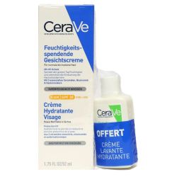CeraVe Crème hydratante visage SPF30 52ml + crème lavante 20ml offerte