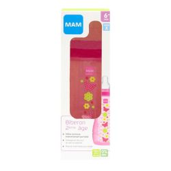 MAM Biberon 2ème âge 6 mois et + 330ml décor rose