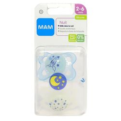 MAM 2 sucettes anatomiques nuit silicone 0-6 mois