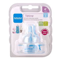 MAM Tétines plates débit 3 rapide silicone 4 mois+ x2