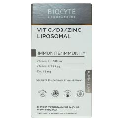 Biocyte Vitamine C D3 Zinc liposomal immunité goût ananas 14 sticks