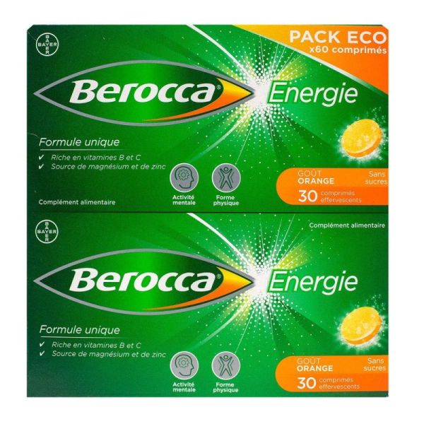 Berocca Energie orange sans sucre 2x30 comprimés
