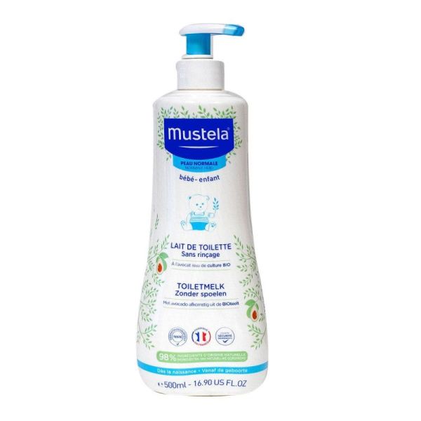 Mustela Lait de toilette bio sans rinçage peau normale 500ml