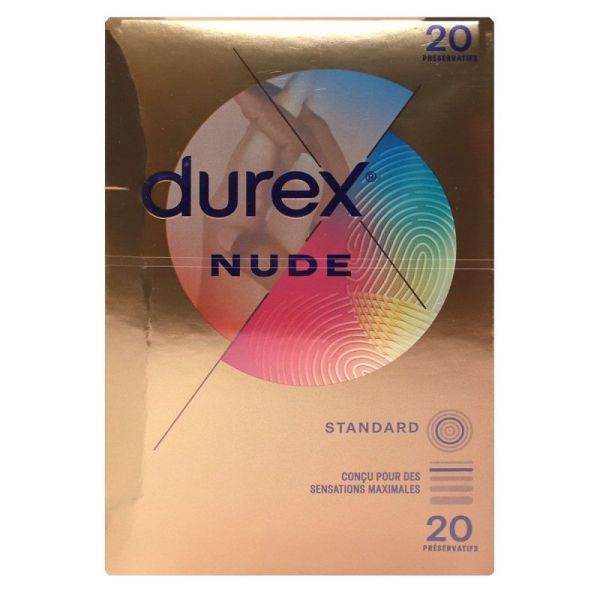 Durex Nude 20 préservatifs lubrifiés ultra fins sensation peau Standard