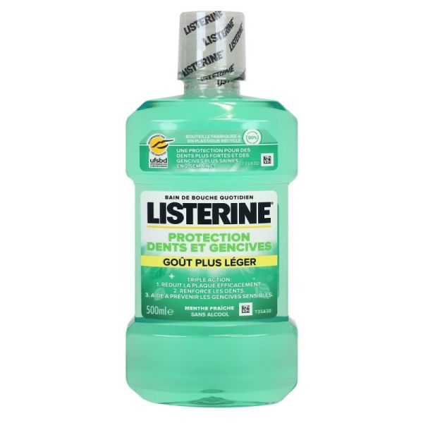 Listerine Bain de bouche protection dents gencives goût plus léger 500ml