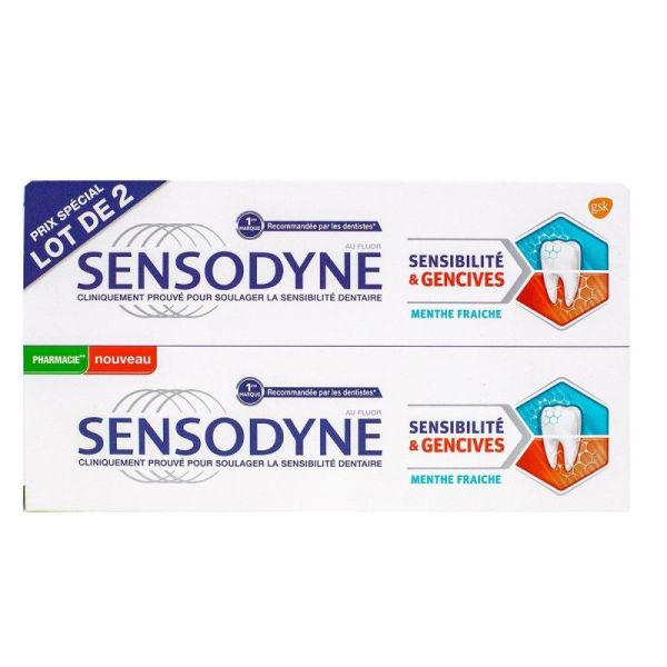 Sensodyne Dentifrice gencives et sensibilité menthe 2x75ml