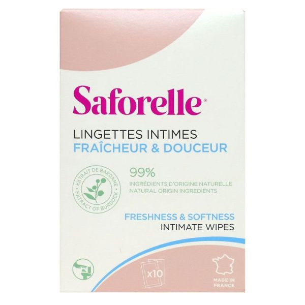 Saforelle Lingettes intimes fraîcheur 10 sachets individuels