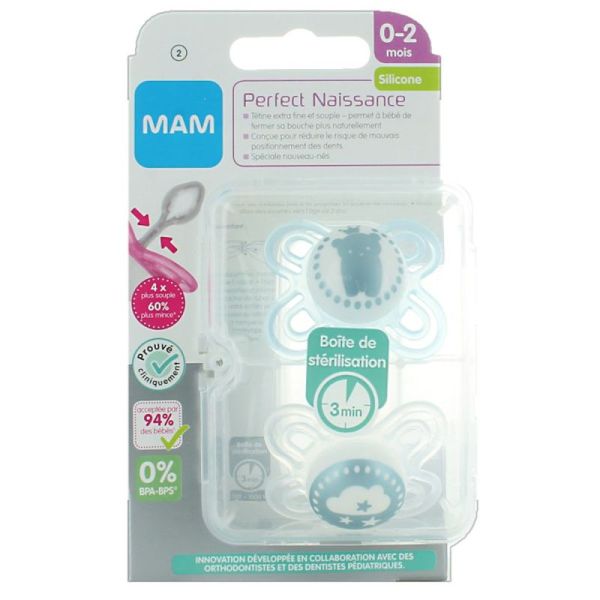 MAM 2 sucettes Perfect naissance silicone 0-2 mois