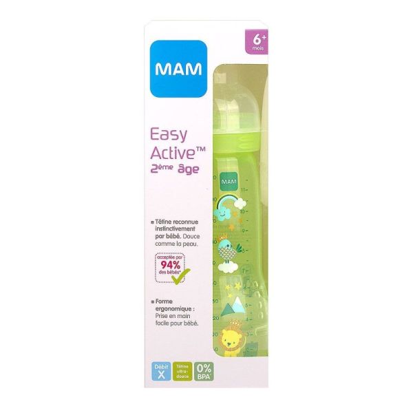 MAM Biberon 2ème âge Easy Active 6 mois et +vert 330ml