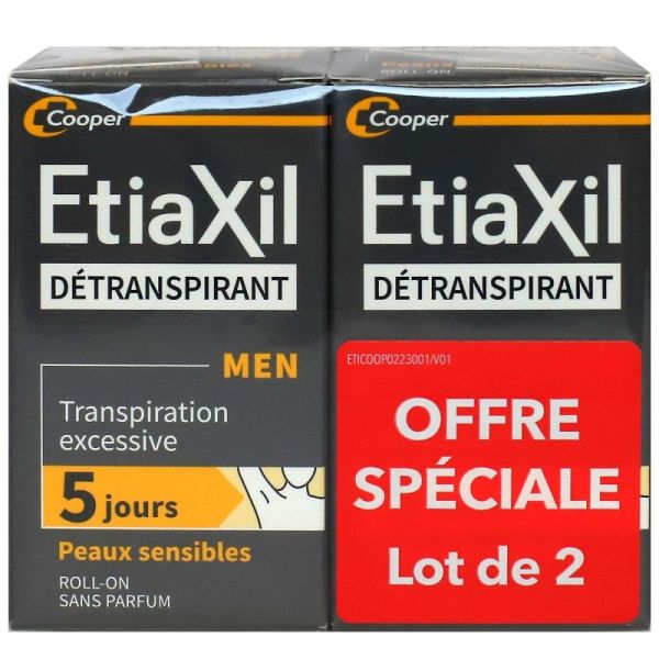 Etiaxil Homme détranspirant transpiration excessive roll-on sans parfum 2x15ml