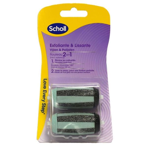 Scholl 2 rouleaux 2en1 de remplacement recharge exfoliante et lissante
