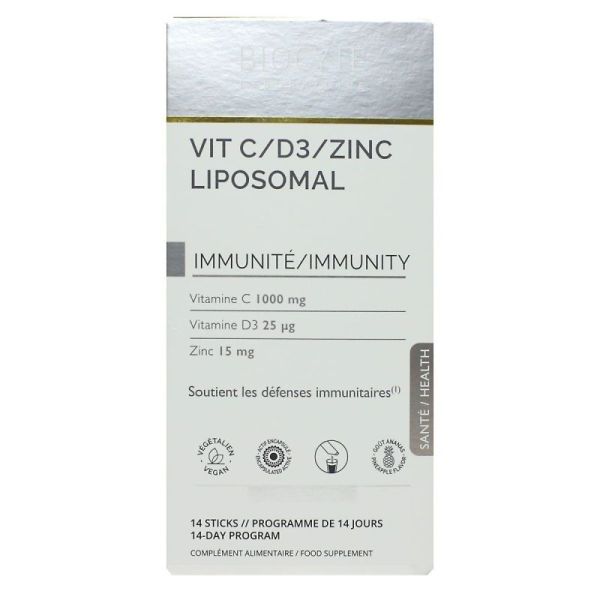 Biocyte Vitamine C D3 Zinc liposomal immunité goût ananas 14 sticks