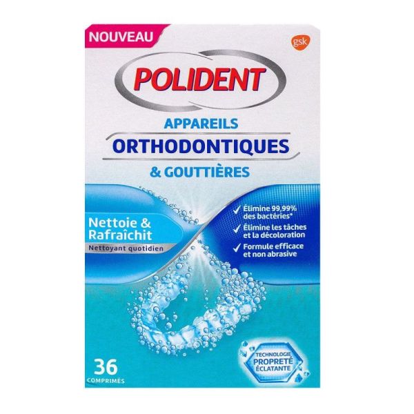 Polident Nettoyant appareil orthodontique et gouttière 36 comprimés